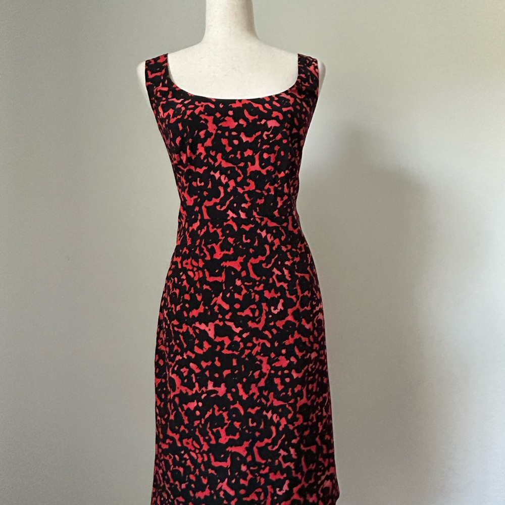 Ann Taylor Red and Black Sheath Dress Square Neck Midi